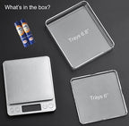 Food Scale Digital Weight Grams and Ounces, 0.001oz/0.01g 500g Kitchen Scale for Food with Backlight LCD Display, Tare, 9 Units, Auto Off, 2 Trays, Batteries Included - Stainless Steel