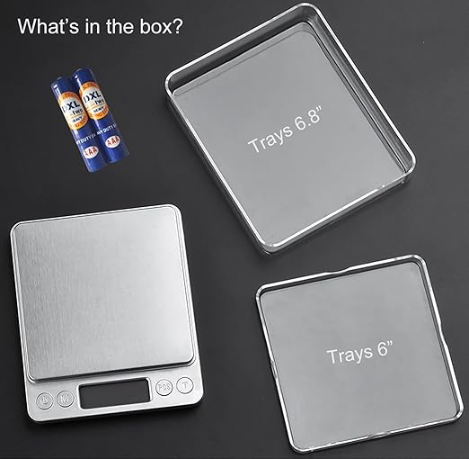 Food Scale Digital Weight 3000g/0.1g Oz Grams and Ounces Kitchen Scale for Cooking Baking with Backlight LCD Display, Tare, 9 Units, Auto Off, 2 Trays, Batteries Included - Stainless Steel