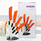 5-Pieces Ceramic Knife Set,Sharp Ceramic Knife with Block Stand,Steak Knife,Orange Kitchen Knives With Anti-Slip handle,Includes 6"Chef Knife,5"Utility Knife,4"Vegetable Knife,3"Bread Knife,1''Peeler