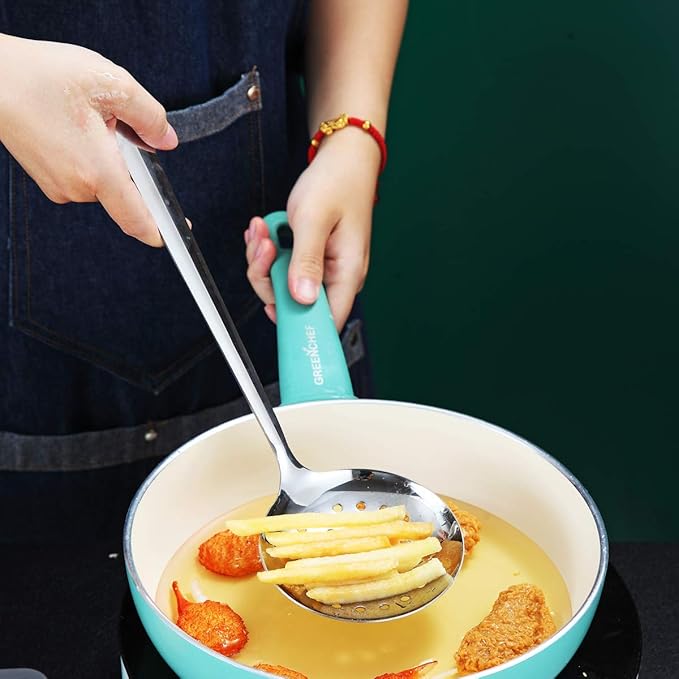 Stainless Steel Skimmer, Berglander Metal Strainer, Kitchen Cooking Skimmers For Non-Stick Cookware, Non-Stick And Heat Resistant, Dishwasher Safe, Easy to Clean