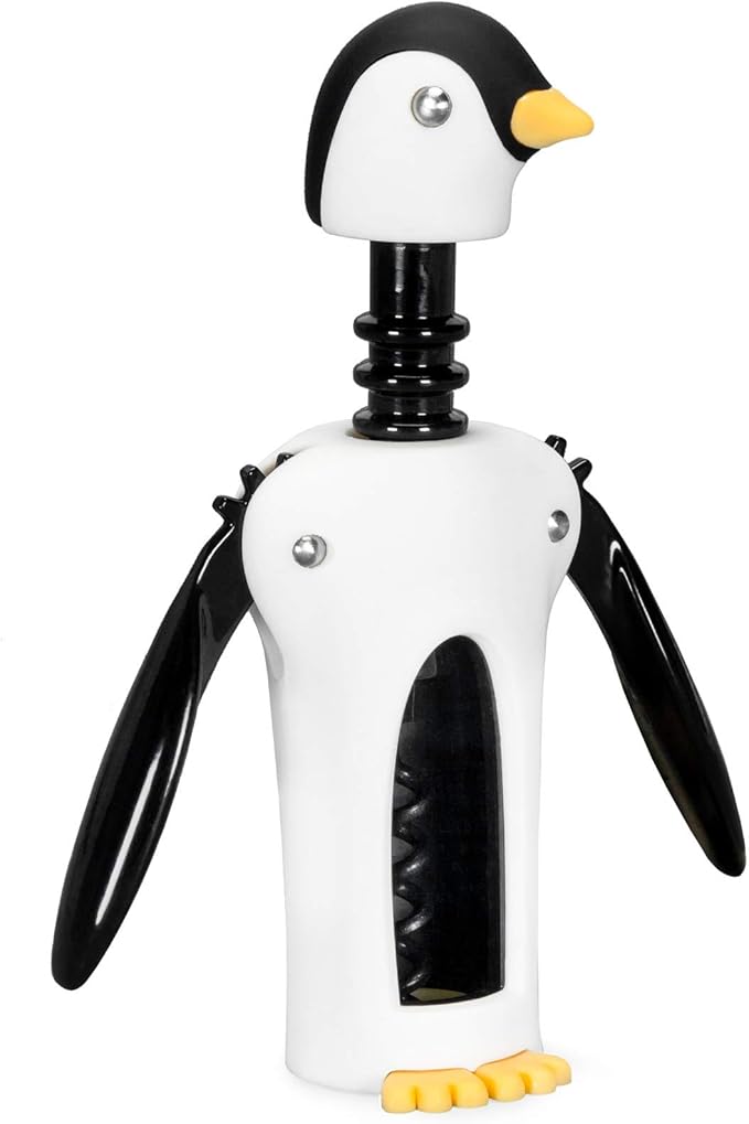 True Zoo Kingsley the Penguin Corkscrew Wine Opener, Winged Design with Easy Grip Soft Touch Wings, Stainless Steel and Plastic with Sharp Screw for Wine Bottles, Home Bar, Kitchen, Novelty Gifts