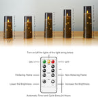 Flameless LED Candles with Timer 5 Pc Flickering Flameless Candles for Romantic Ambiance and Home Decoration Stable Acrylic Shell,with Embedded Star String，Battery Operated Candles（Grey）