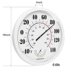 Indoor Outdoor Thermometer Wall Large Numbers Thermometer No Battery 10" Hanging Digital Weather Hygrometers for Home Garden Outside Patio Decor (White)