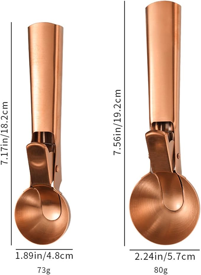 Ice Cream Scoop, 2Pcs Stainless Steel Rose Gold Cookie Scoop with Trigger Melon Baller Scooper Cones, Specialty Tools and Gadgets, Ice Cream Spoon Food Scoop for Frozen Yogurt Sundaes Fruit Cookie