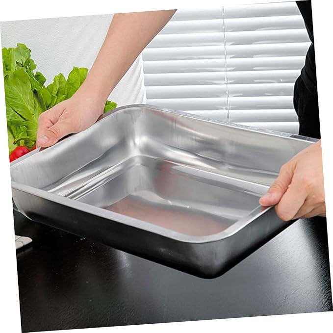 1Pc Multifunctional Stainless Steel Rectangular Plate Rustproof BBQ Plate for Toaster Oven Cookware