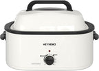 24Qt Turkey Roaster Oven Buffet with Self-Basting Lid, 1450W Electric Roaster Oven with Cool-Touch Handles, Removable Pan and Rack, Stainless Steel, White