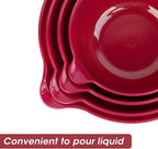 BoxedHome 4 Pack Nesting Mixing Bowl Set with Pour Spout and Handle, Non-Slip Bottom, BPA free Microwave & Dishwasher Safe(Deep Carmine)