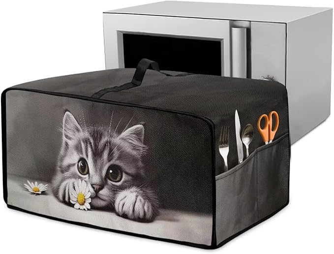 Kitten Daisy Print Toaster Oven Stain-resistant Cover for Kitchen Counter Decor, Heavy Duty Heat-resistant Microwave Oven Cover, Washable (Large-18.5 * 22.5 * 12.99 inches)
