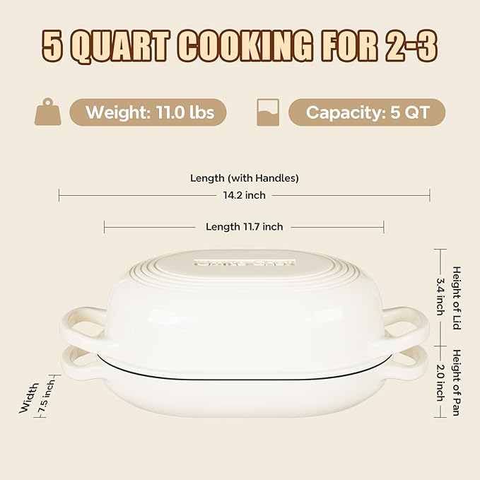 Enameled Cast Iron Dutch Oven for Bread Baking - incl. Sourdough Bread-Baking Supplies like Banneton Bread-Proofing Basket - 5QT Loaf Cast Iron Bread Oven Pan& Meatloaf Pan with Lid, Sour Sough Tools, Lame (Cream White）