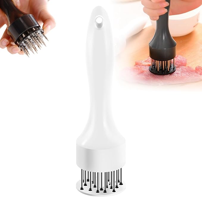Stainless Steel Meat Tenderizer Tool, Meat Mallet Pounder with 21 Sharp Needles for Tenderizing and Pounding Steak, Beef Pork Chicken BBQ And Poultry (WHITE)