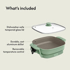 bella Make & Take Electric Skillet, Fits-anywhere™ kitchenware, EverGood™ Ceramic Coating, Adjustable Temperature & Dishwasher-Safe Tempered Glass Lid, Cast Aluminum Base, 1200 Watt, Seaglass