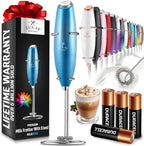 Zulay Kitchen Powerful Milk Frother Wand With 4 AA Duracell Batteries - Ultra Fast Handheld Drink Mixer - Electric Whisk Foam Maker for Coffee, Lattes, Cappuccino, Matcha & Creamer - Metal Blue