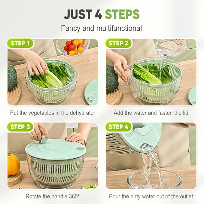 Salad Spinner with Slicer, Multifunctional Vegetable Spinner and Chopper, Large Capacity Salad Preparation Tool, Multi-blade Efficient Vegetable Washer for Home Kitchen (Green)