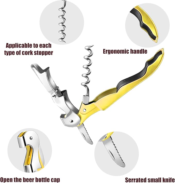 4 Pieces Professional Waiter Corkscrew Wine Openers, Pink Wine Keys Opener Stainless Steel Hinges Serrated Foil Cutter for Restaurant Waiters, Sommelier, Bartenders (Pink)