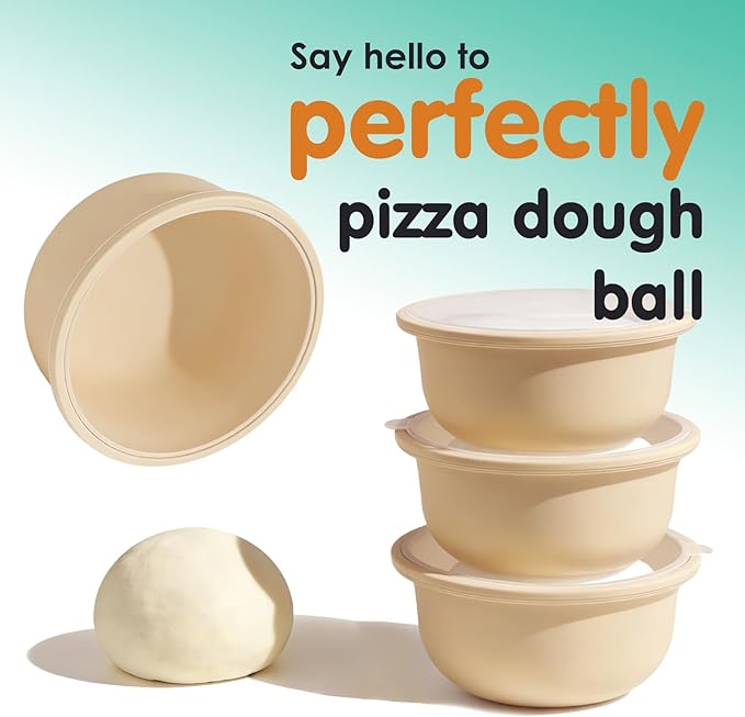 4Pcs Stackable Silicone Pizza Dough Proofing Containers with Lids,Pizza Dough Proofing Box | Make 12" Pizzas 700ml(4Pcs Beige)