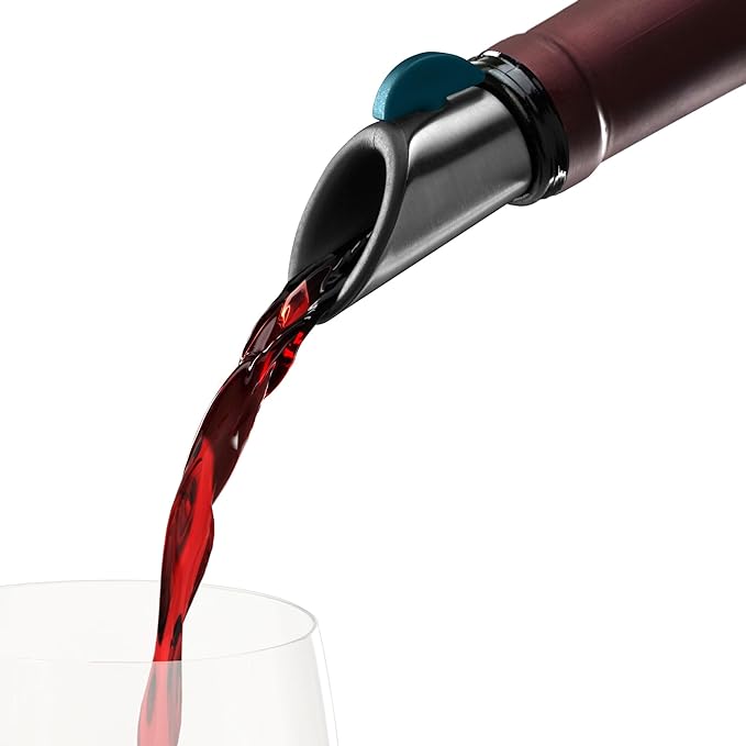 Innovine Wine Pourer and Stopper, Drip-Free Stainless Steel and Silicone Construction, Perfect for White and Red Wines, Home Bar Accessories, Kitchen Essentials, Set of 1, Deep Teal