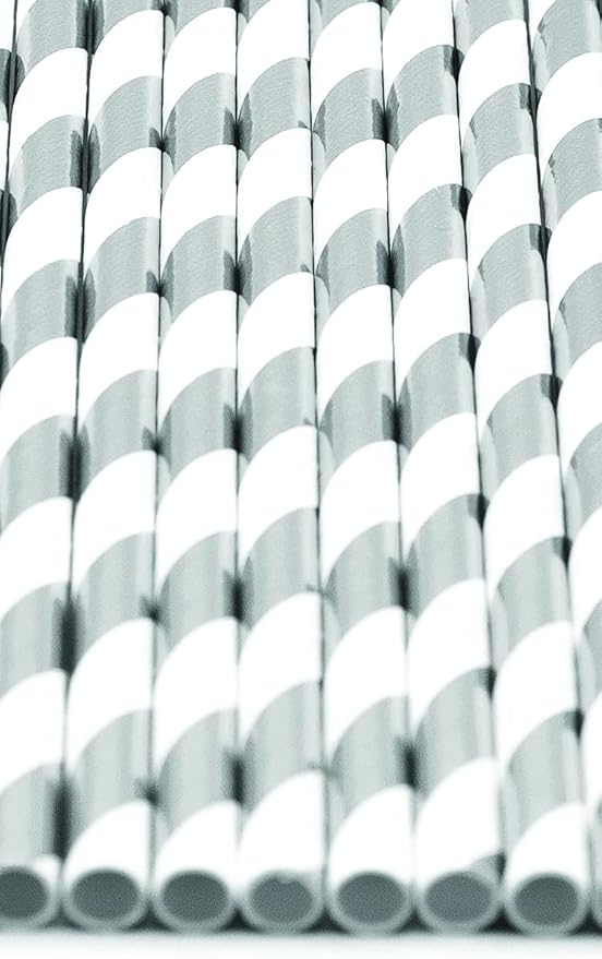 Pack of 900 Silver Foil Swirls Biodegradable 4-Ply Paper Drinking Straws (Compostable, Non-toxic, BPA-free)