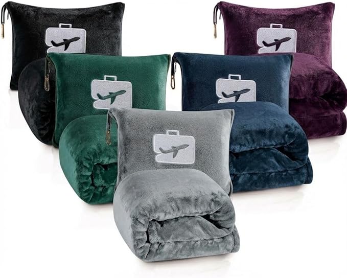 Comfort Fly Travel Blanket & Pillow – 2-in-1 Micro Plush Airplane Blanket with Carry Case (40" x 70") - Gray
