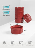 LE TAUCI 8 Oz Ramekins, Creme Brulee Dishes, Porcelain Ramekin Set for Souffle, Dipping Sauces, Pudding, Set of 6, True Red