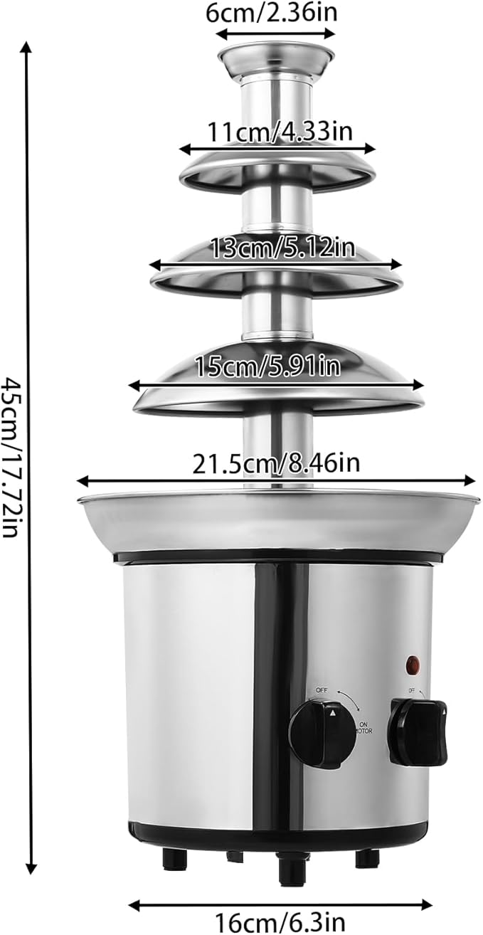 "Classic" Home Chocolate Fountain, 4 Tier Heated Chocolate Gountain Party Dark Dipping Chocolate Electric Fondue Machine for Party, Wedding, Events (4 Tier Sliver Chocolate Fountain)
