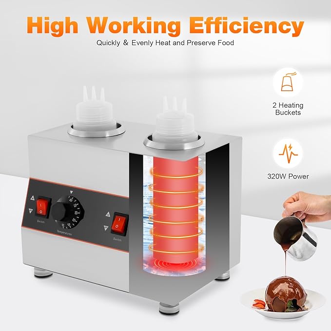 Electric Cheese Sauce Warmer 2 Bottles Commercial Sauce Warmer 110V Chocolate Sauce Warmer Toppings Bottle Warmer Adjustable Temperature