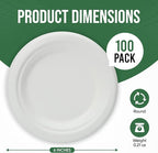 Dessert Plates, 100 Pack Small Paper Plates, Paper Plates 6 Inch – 100% Compostable Plates, Water & Oil Proof Disposable Plates, Microwavable Perfect Paper Plate For Party - White