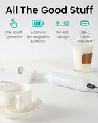 Elementi Milk Frother Rechargeable Drink Mixer Wand - Powerful USB-C Rechargeable Frother & Coffee Mixer Wand - Hand Held Milk Foamer Whisk to Make Perfect Cappuccinos, Lattes & Drink Mixes (White)