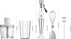 Immersion Hand Blender, UTALENT 5-in-1 8-Speed Immersion Blender with 500ml Food Grinder, 600ml Container,Milk Frother,Egg Whisk,Puree Infant Food, Smoothies, Sauces and Soups - White