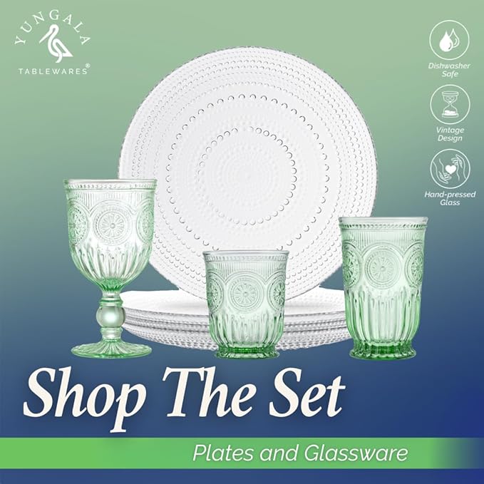 Yungala Green Small Drinking Glasses Set of 6 Vintage Hobnail 8 oz