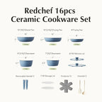 Redchef 16pcs Ceramic Nonstick Pots and Pans Set, Kitchen Cookware Set with Removable Handle, Non Toxic Cookware Set, PFAS PFOA & PTFE Free, RV Ceramic Cookware for Camping, Dishwasher/Oven Safe