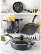 T-Fal Specialty Nonstick Saute Pan with Glass Lid 5 Quart, Oven Broiler Safe 350F, Cookware, Deep Frying Pan with Handle, Skillet, Kitchen, Pots and Pans, Dishwasher Safe, Black