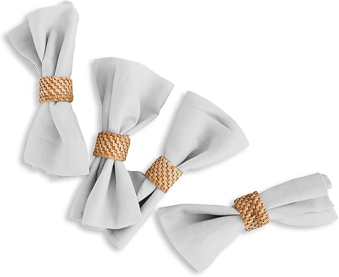 Solino Home Linen Napkins Set of 4-100% Pure Linen Silver Cloud Dinner Napkins Cloth 20 x 20 Inch for Winter - Fete, Handcrafted and Machine Washable