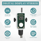 OS-15S Digital Overhead Stirrer 20L(H₂O) Lab Stirrer H-Base Stainless Steel Stand & 1 Stirring Paddle | 100-1500RPM,20000 mPas,Timing 1min-24h