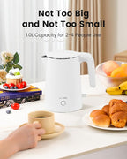 WTJMOV Electric Kettle Stainless Steel, 1.0L Small Water Boiler 1200W Fast Boiling, Double Wall Tea Kettle Pot Automatic Shut Off, Durable Coffee & Tea Maker/Warmer/Heater White