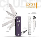 ROXON S503G 9 in 1 Mini Multi Tool EDC Pocket Knife Multitool with G10 Handle,Scissors,Screwdriver,Threader,Awl, Flat Screwdriver,Ruler,Tweezers for Outdoors Fishing Camping,Gifts for Men (Purple)