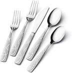 HIKAA Silverware Set, 45-piece Silverware Set with Serving Utensils Set, for Kitchen, Home, Wedding, Party, Mirror Polished and Dishwasher Safe