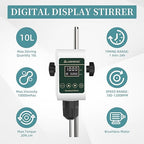 OS-5S Digital Overhead Stirrer 10L(H₂O) Lab Stirrer H-Base Stainless Steel Stand & 1 Stirring Paddle | 100-1200RPM,10000 mPas,Timing 1min-24h