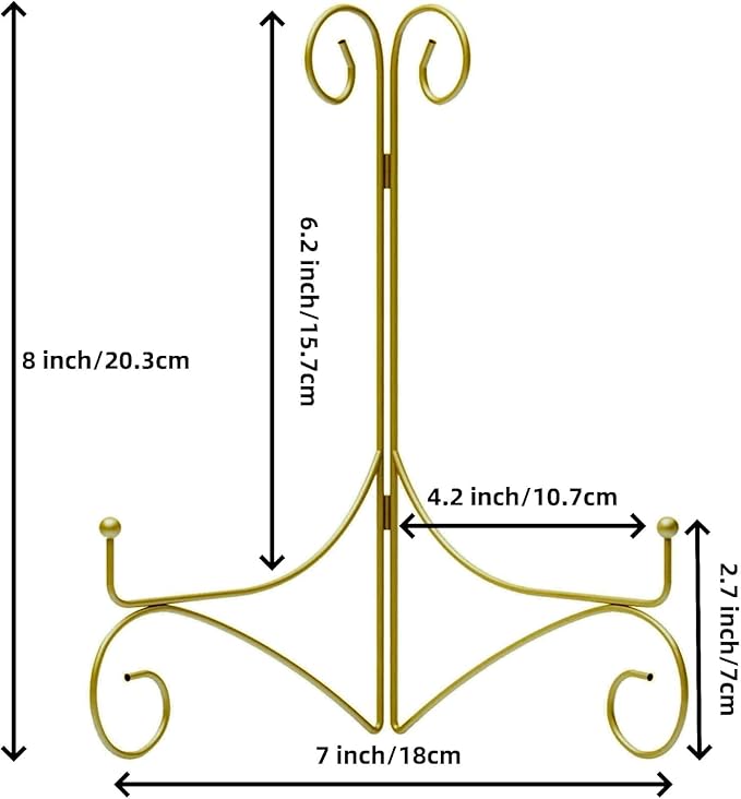 SVENJBB Gold Iron Plate Stand, 8 Inch Plate Holder for Display, Small Metal Plate Display Stands for Cookbook, Picture Frame, Photo, Decorative Plates (8 Inch, 1 Pack)