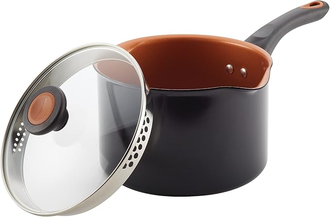 Farberware Glide Nonstick Sauce Pan/Saucepan with Straining and Lid, 3 Quart, (Black)