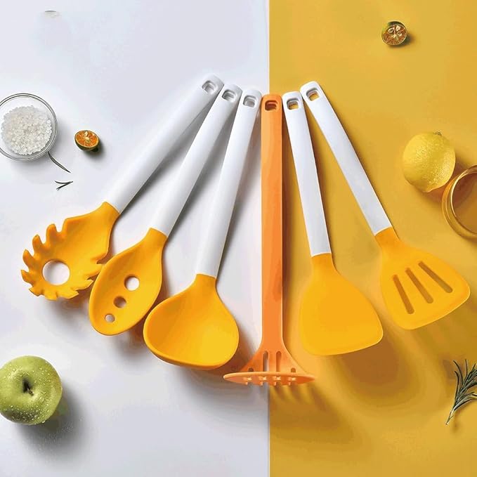 Heat Resistant Soup Spoon Brush Ladle Silicone Non Stick Spatula Kitchen Tools Cooking Utensil Set(E)