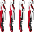 4 Pieces Professional Waiter Corkscrew Wine Openers, Red Wine Keys Opener Stainless Steel Hinges Serrated Foil Cutter for Restaurant Waiters, Sommelier, Bartenders (Red)