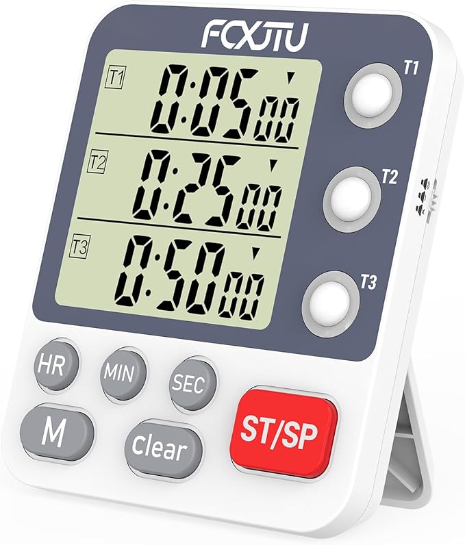 FCXJTU Digital Dual Kitchen Timer, 3-Channel Magnetic Countdown Stopwatch Timer for Cooking, Large Display, Loud Alarm, 100Hr Multi Food Classroom Timer for Seniors & Teachers (Battery Included)