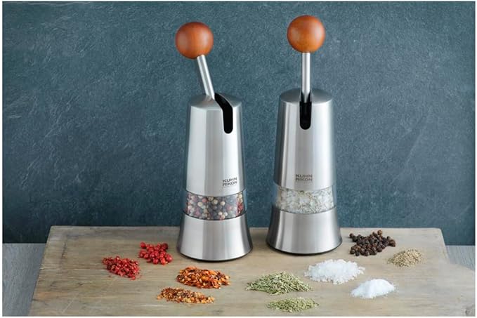Kuhn Rikon Epicurean Adjustable Ratchet Grinder with Ceramic Mechanism for Salt, Pepper and Spices, 8.5 x 2.75 inches, Stainless Steel