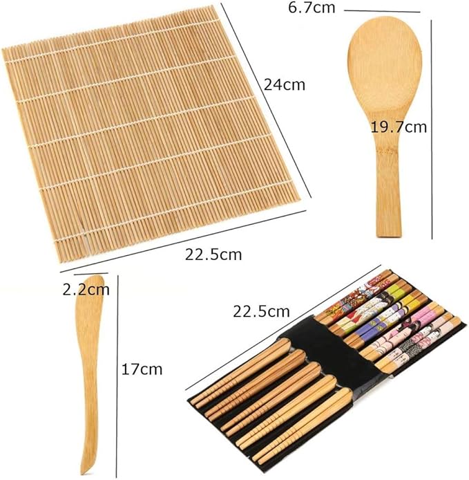 GLOGLOW Sushi Maker Set, Tool & Gadget Sets with Curtain Vane/Wing Spoon and 5 Pairs of Twisted Chopsticks, for Making Sushi At Home Maker Set, Rolling Mat Kits Making Kit (Assorted Color)