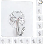 Adhesive Hooks - Heavy Duty Sticky Wall Hooks for Hanging, Removable Waterproof Hooks for Bathroom Kitchen, Damage-Free Transparent Hooks 12pcs