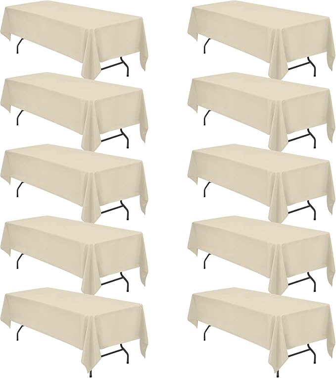 BRILLMAX 10 Pack Beige Tablecloths for 8 Foot Rectangle Tables 60 x 126 Inch - 8ft Rectangular Bulk Linen Polyester Fabric Washable Cloth Cover for Wedding Reception Banquet Birthday Party