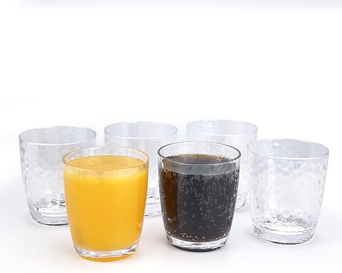 Set of 6 Hammered Style 15-ounce/430ml Acrylic Glasses Plastic Tumbler,BPA Free,Dishwasher Safe (Clear color)
