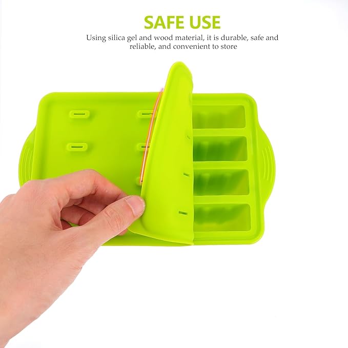 Silicone Ice Lolly Mold 12-grid Ice Treat Maker with Sticks, Flexible Non-stick Ice Cream Making Tool for Homemade Chilled Desserts, Green Color, Kitchen Specialty Gadget