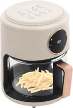 Glass Air Fryer 3.81QT with 360° View, 1200W Touchscreen & 8 Presets, Borosilicate Glass Pot for Healthy Frying, Family Kitchens, Restaurants (White)