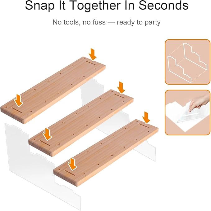 2 Pack Cake Pop Stand Holder - 3 Tier for 39 Cake Pops, Acrylic & Pine Wood Dessert Table Stand | Wedding Birthday Baby Shower Candy Buffet Cake Pop Display.